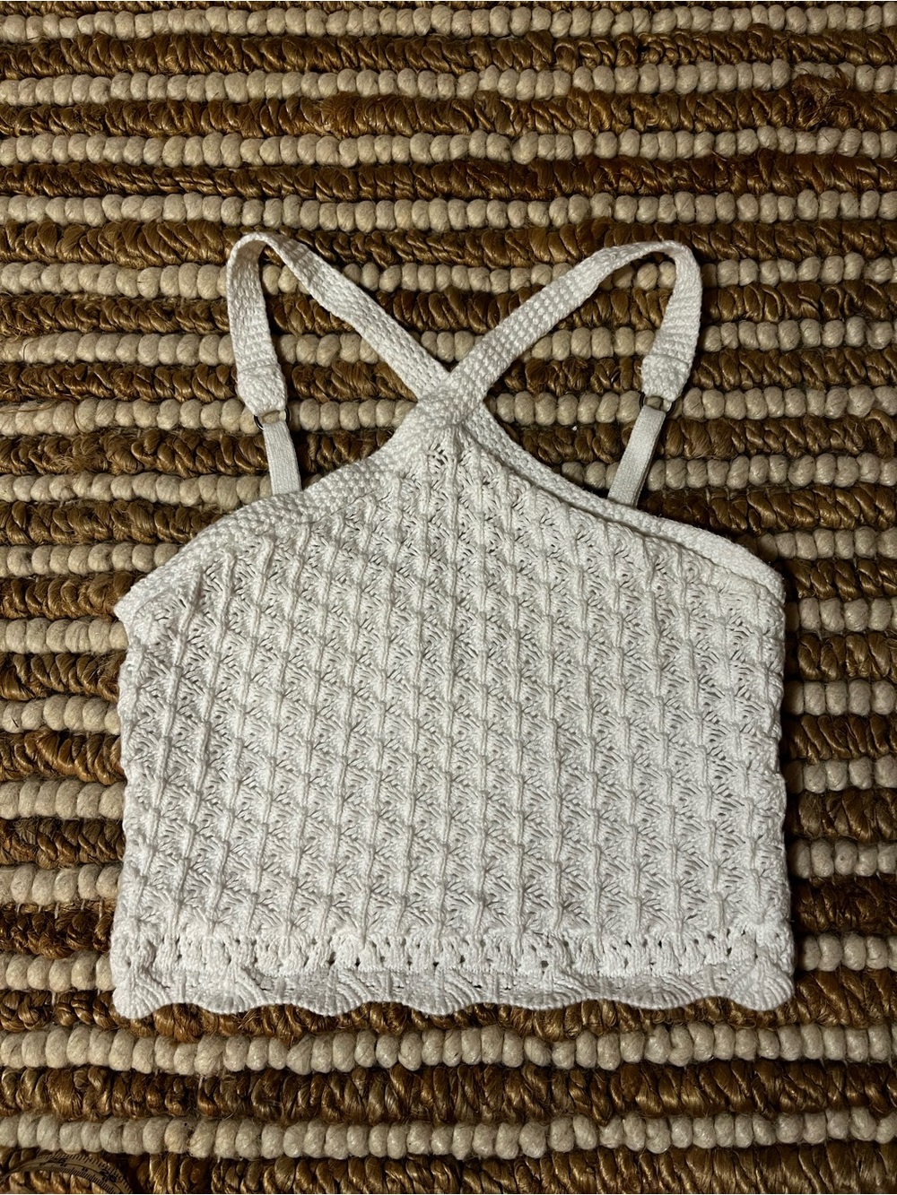 Cotton White Crochet Knit Halter Crop Top